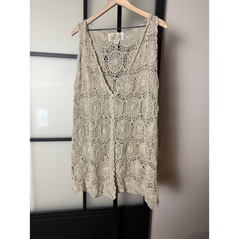 Vintage Jon Christy Hand Crafted Crochet Long Vest Size Medium